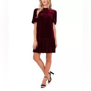 CECE // Ruffled Velvet Dress //  Magestic Wine - Burgundy Color